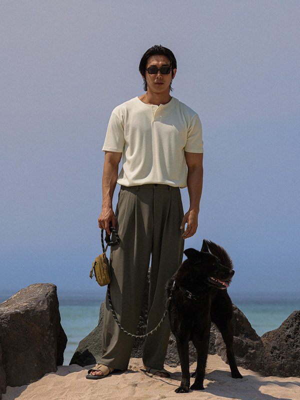 (L-5XL)<br>벨론 Henley neck Short T shirts<br><font color="#fb5ec9"><B>[1+1]</B></font>