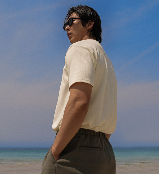 (L-5XL)<br>벨론 Henley neck Short T shirts<br><font color="#fb5ec9"><B>[1+1]</B></font>