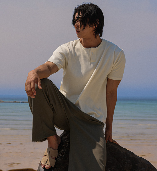 (L-5XL)<br>벨론 Henley neck Short T shirts<br><font color="#fb5ec9"><B>[1+1]</B></font>