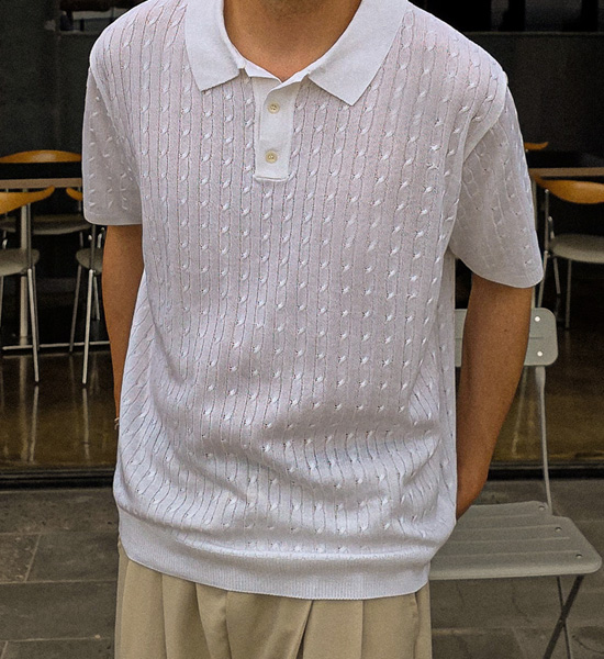 (L-5XL)<br>마그타르 short-sleeved collar knitwear S003