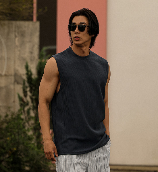 (L-5XL)<br>바울로 Pleats Sleeveless shirts