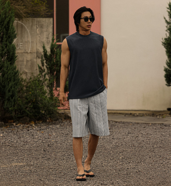 (L-5XL)<br>바울로 Pleats Sleeveless shirts