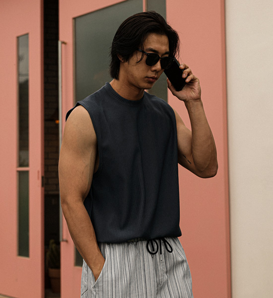 (L-5XL)<br>바울로 Pleats Sleeveless shirts
