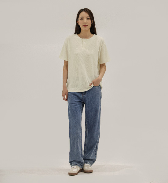 (L-5XL)<br>벨론 Henley neck Short T shirts<br><font color="#fb5ec9"><B>[1+1]</B></font>