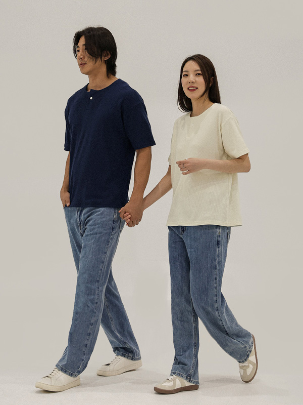 (L-5XL)<br>벨론 Henley neck Short T shirts<br><font color="#fb5ec9"><B>[1+1]</B></font>