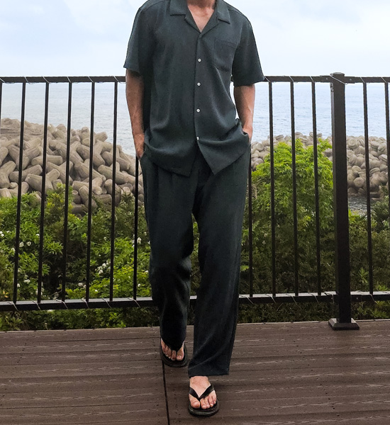 (XL-6XL)<BR>피온키 Open Collar short-sleeved shirt SET003-N+미슈키 Semi-wide fit 뒷밴딩팬츠 SET003-P