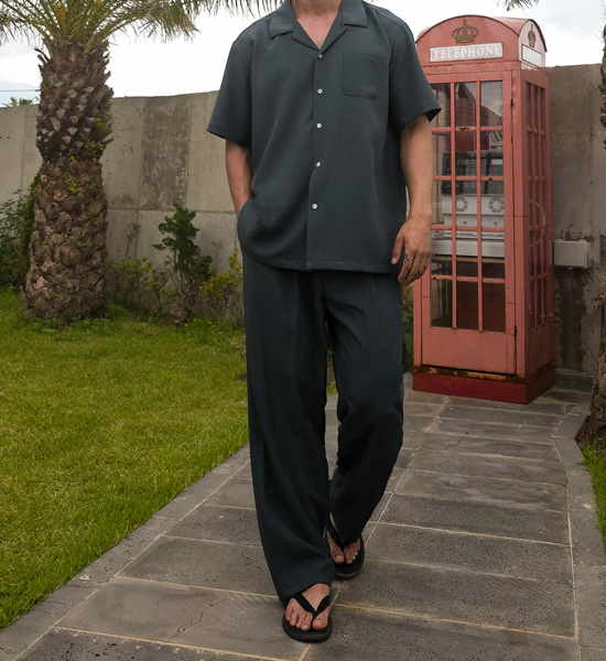 (XL-6XL)<BR>피온키 Open Collar short-sleeved shirt SET003-N+미슈키 Semi-wide fit 뒷밴딩팬츠 SET003-P