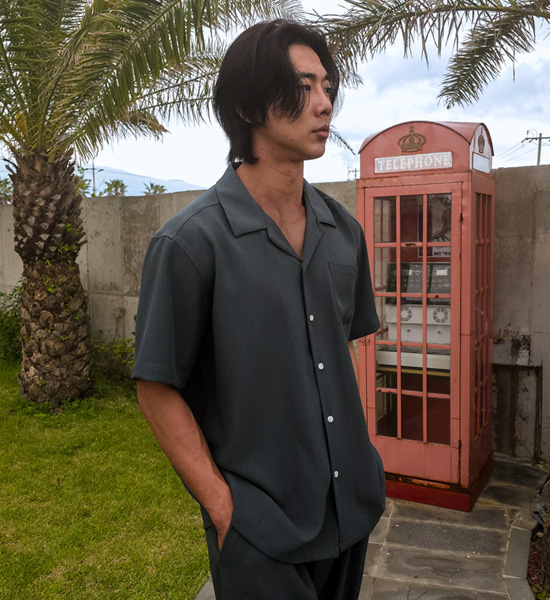 (XL-6XL)<BR>피온키 Open Collar short-sleeved shirt SET003-N+미슈키 Semi-wide fit 뒷밴딩팬츠 SET003-P