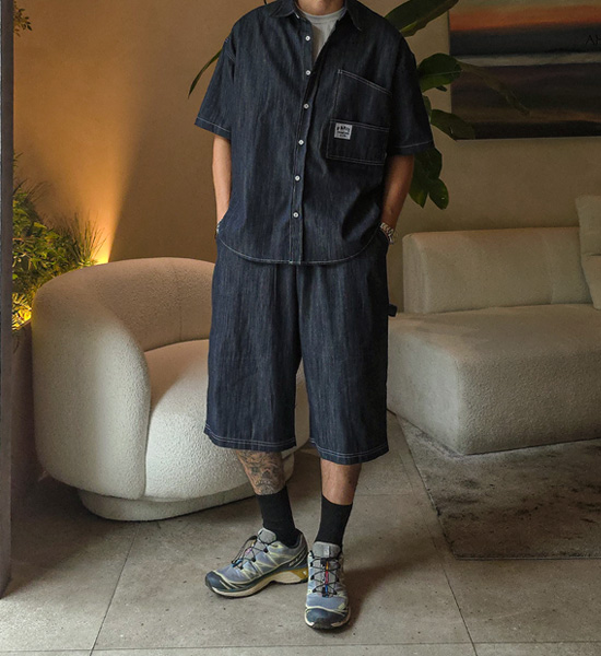 (XL-6XL)<br>스호턴 Non-wash jeans short-sleeved shirt+스프리몽 Non-wash jeans Bermuda Banding Shorts