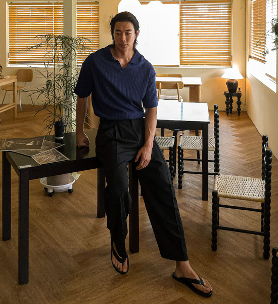 (L-5XL)<BR>마가니 Open Collar short-sleeved knitwear