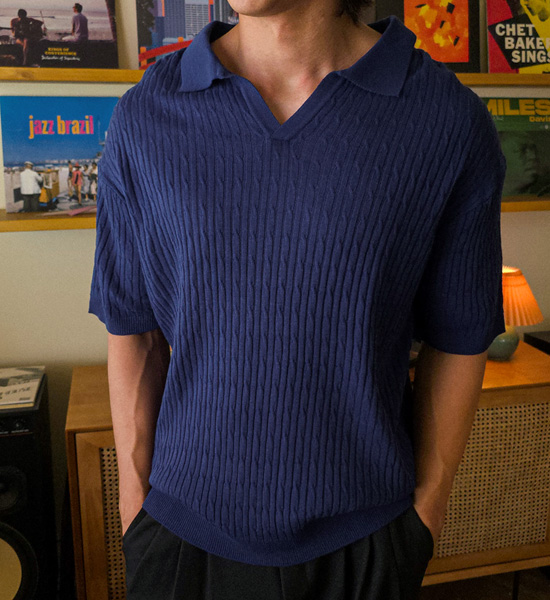 (L-5XL)<BR>마가니 Open Collar short-sleeved knitwear