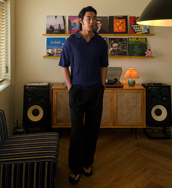 (L-5XL)<BR>마가니 Open Collar short-sleeved knitwear