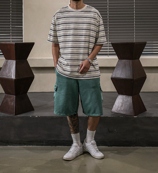 (L-5XL)<BR>주프카 Stripe Short T shirts