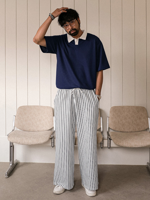 (L-4XL)<br>로센 Waffle short-sleeved collar T-shirt