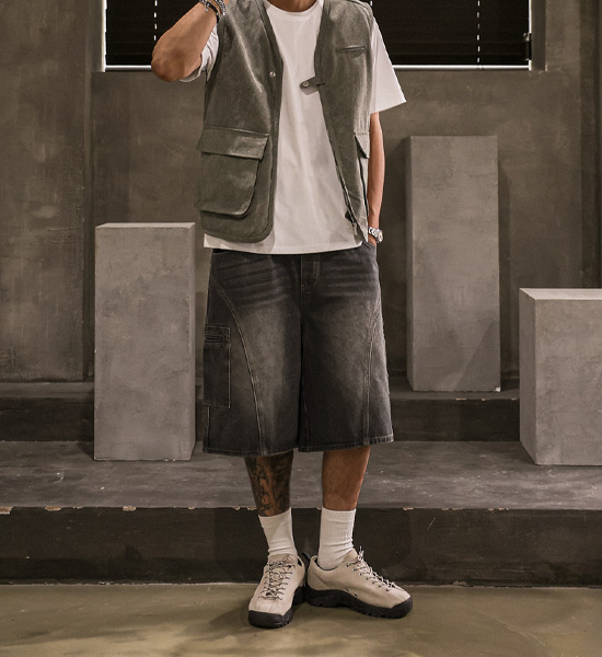 (XL-5XL)<BR>트리플턴 Denim Banding Shorts 8887