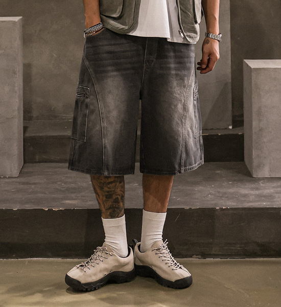 (XL-5XL)<BR>트리플턴 Denim Banding Shorts 8887