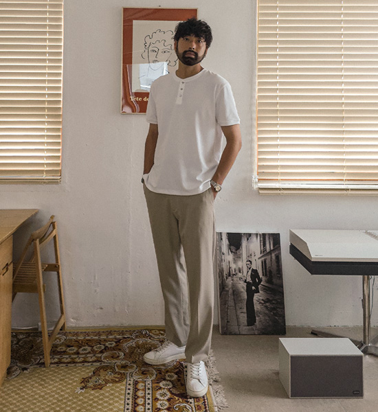 (L-5XL)<br>클라다보 Henley neck Short T shirts