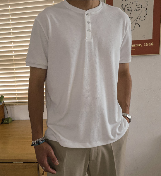 (L-5XL)<br>클라다보 Henley neck Short T shirts