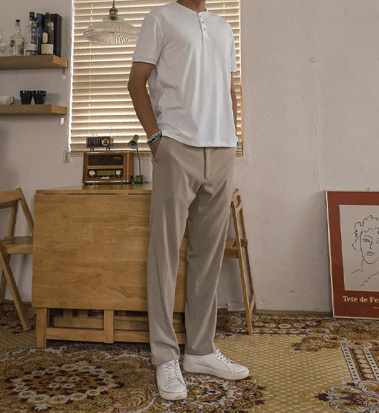 (L-5XL)<br>클라다보 Henley neck Short T shirts