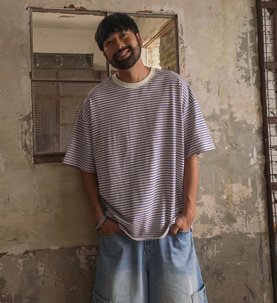 (XL-4XL)<br>슈베린 stripe Short T shirts