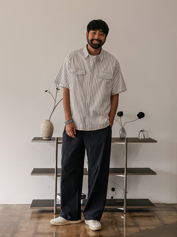 소로카이 Stripe short-sleeved shirt