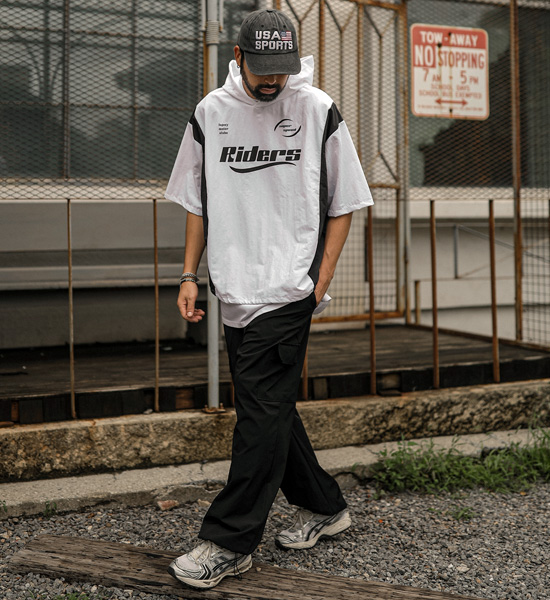 빌라카 nylon hooded short-sleeved shirt