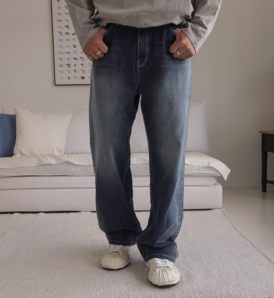 파포라스 Semi-wide fit denim pants 654