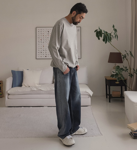 파포라스 Semi-wide fit denim pants 654