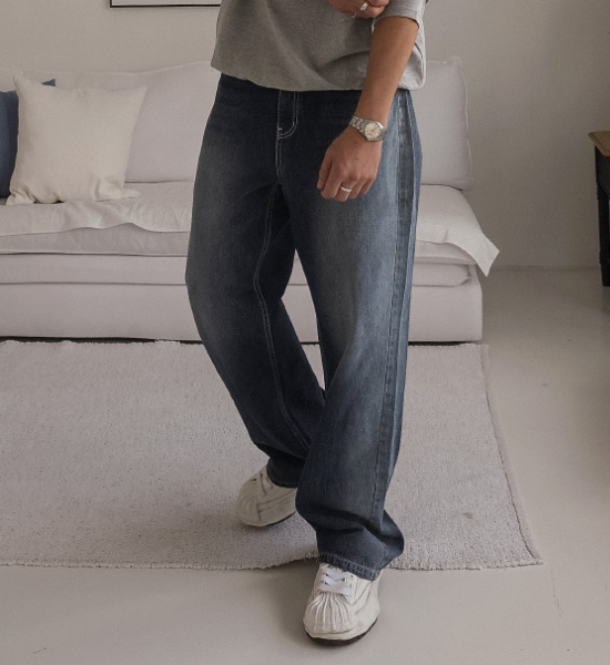 파포라스 Semi-wide fit denim pants 654