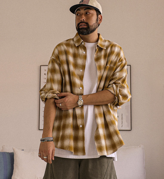 (XL-6XL)<BR>아라우 checkered shirt 2886