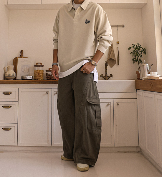 (M-6XL)<BR>바야즈 Waffle Polo 3383