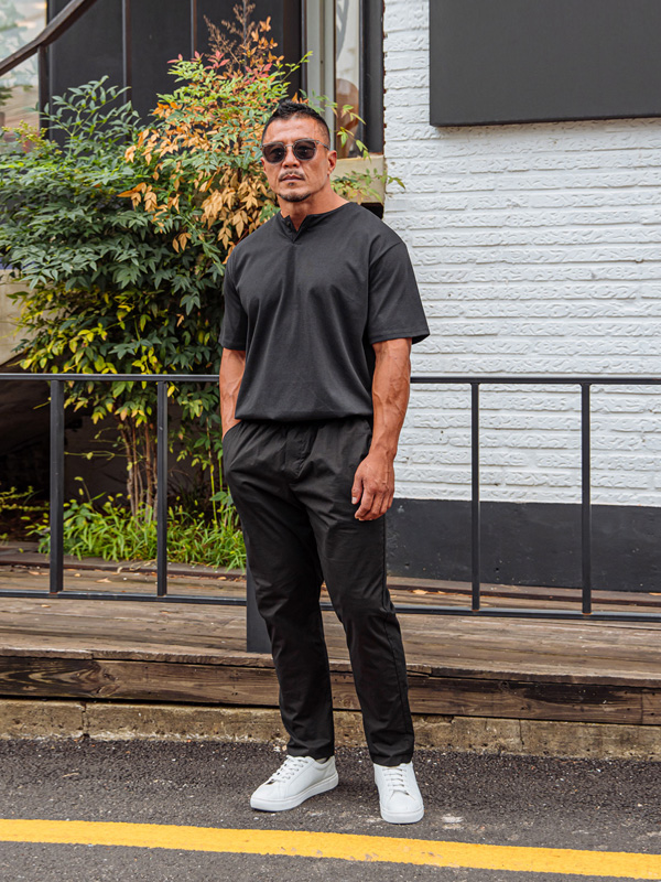 (L-5XL)<br>파라오 Henley neck Short T shirts