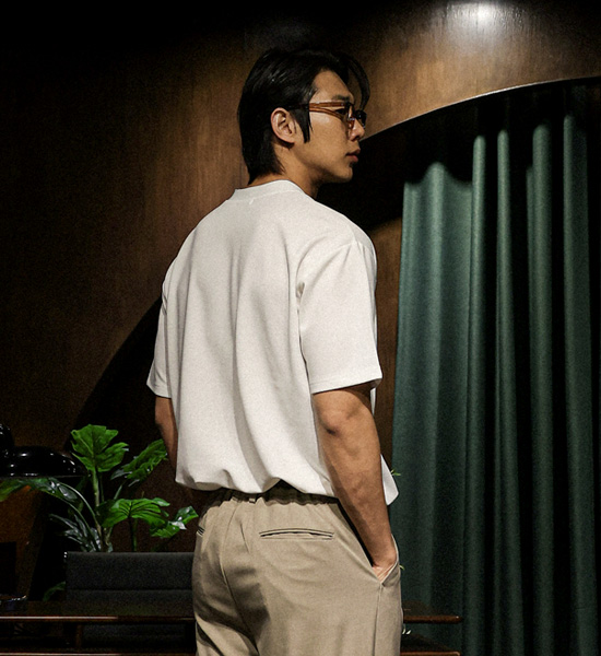 (L-5XL)<br>에임 Henley neck short-sleeved T-shirt <br><font color="#098a09"><B>Select length (Basic,Long+6cm)</B></font>