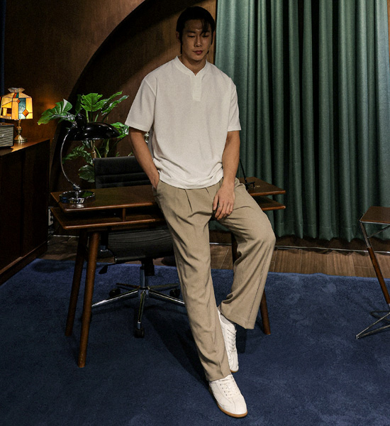 (L-5XL)<br>에임 Henley neck short-sleeved T-shirt <br><font color="#098a09"><B>Select length (Basic,Long+6cm)</B></font>