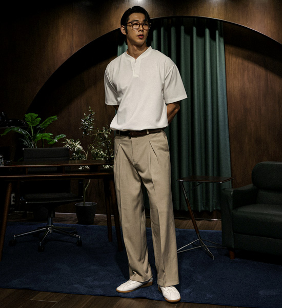 (L-5XL)<br>에임 Henley neck short-sleeved T-shirt <br><font color="#098a09"><B>Select length (Basic,Long+6cm)</B></font>