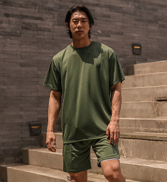 (M-6XL)<BR>폼페이 mesh short-sleeved T-shirt+해링턴 Mesh Banding Shorts<br><font color="#072c81"><B>[ W.DNA ]</B></font>