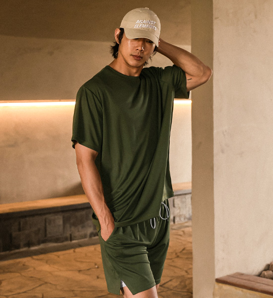 (M-6XL)<BR>폼페이 mesh short-sleeved T-shirt+해링턴 Mesh Banding Shorts<br><font color="#072c81"><B>[ W.DNA ]</B></font>