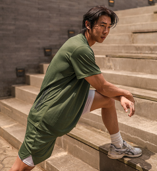 (M-6XL)<BR>폼페이 mesh short-sleeved T-shirt+해링턴 Mesh Banding Shorts<br><font color="#072c81"><B>[ W.DNA ]</B></font>