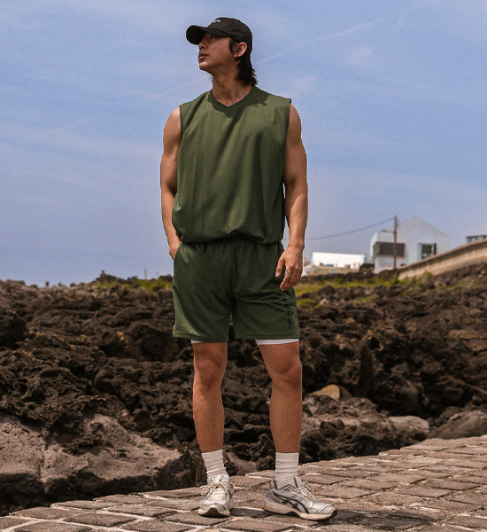 (M-6XL)<BR>키트 레터링 Mesh나시+해링턴 Mesh Banding Shorts<br><font color="#072c81"><B>[ W.DNA ]</B></font>