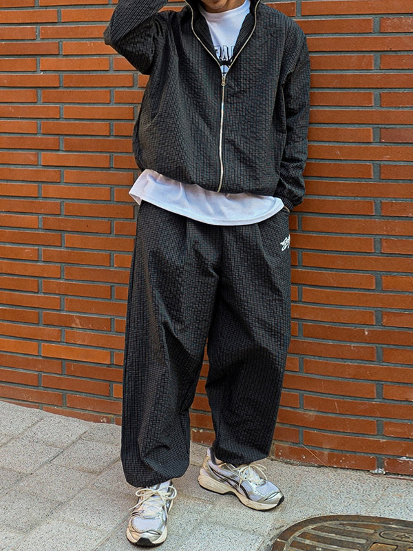 (XL-6XL)<BR>크라피티 체크바람막이+야모니 Semi-wide fit 체크밴딩팬츠