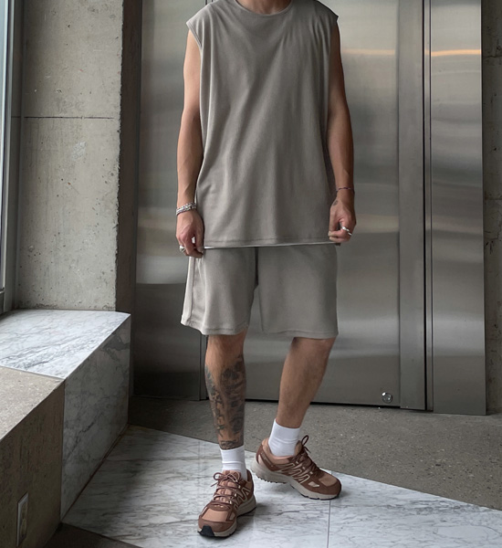 (XL-6XL)<BR>피자비 와플세트(Sleeveless shirts/Short T shirts+Banding Shorts)