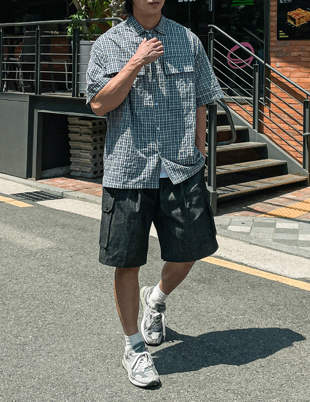 (L-5XL)<br>쿤드리 checkered short-sleeved shirt 1105