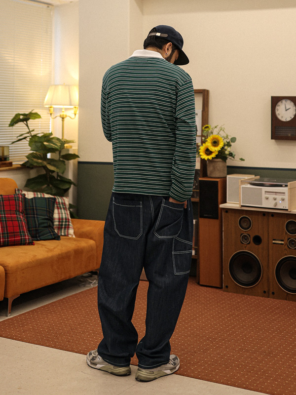 (XL-6XL)<BR>토비나크 Non-faded Back banding denim pants P009