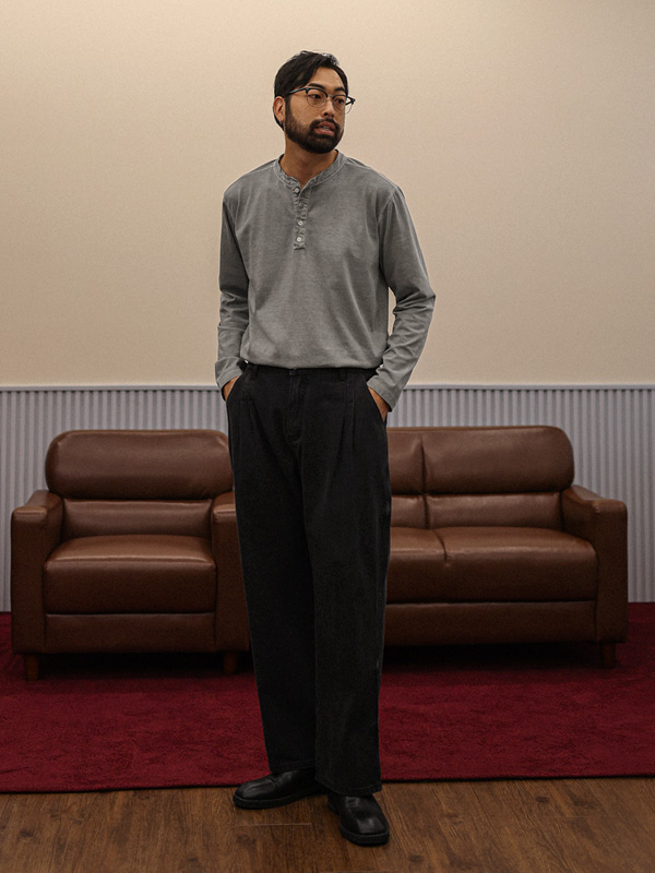 바실키우 pigment Henley neck a long-sleeved t-shirt