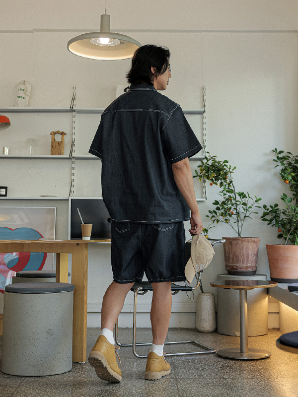 (XL-6XL)<BR>카이토 Linen Non-wash jeans short-sleeved shirt+라리야 Linen Non-wash jeans Banding Shorts