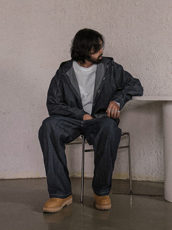 (L-5XL)<BR>뷰니시 Non-wash jeans hooded shirt+마로이 Semi-wide fit Non-wash jeans banding pants