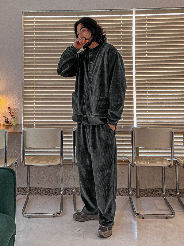 (XL-4XL)<br>로카르노 벨벳가디건+리븐홀 Semi-wide fit 벨벳밴딩팬츠