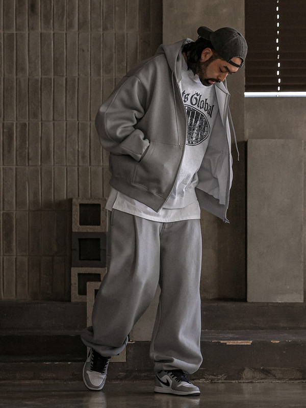라모사디 Hoodies zip up+차쿠타 wide fit banding pants