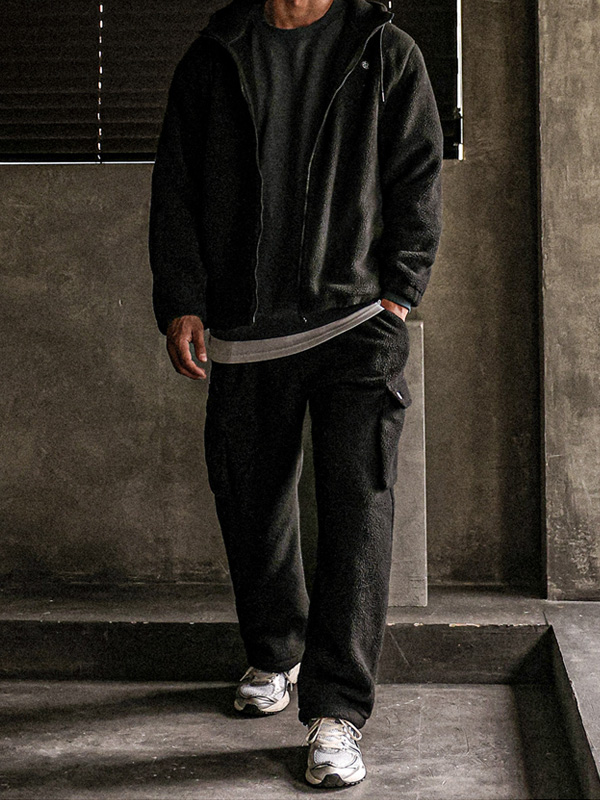 (XL-6XL)<br>비컨스 Fleece Hoodies zip up+란트파 Fleece Semi-wide fit cargo-banding pants
