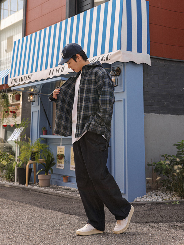 네그릴 Wool checkered hooded shirt